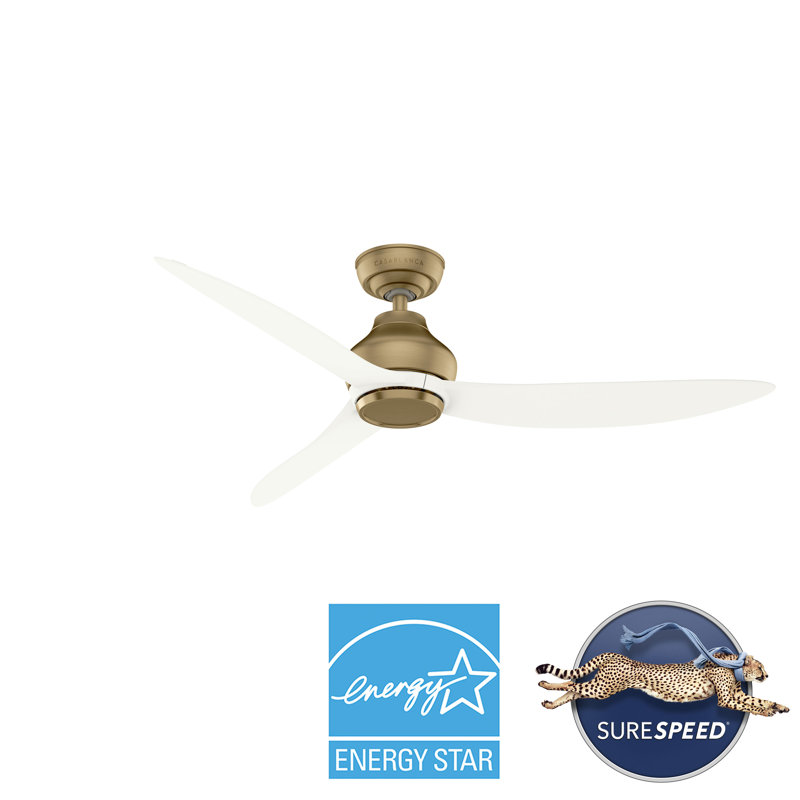 Casablanca 52 inch Eyla ENERGY STAR® Damp Rated Ceiling Fan and Wall Control and Handheld Remote, Brushed Gold