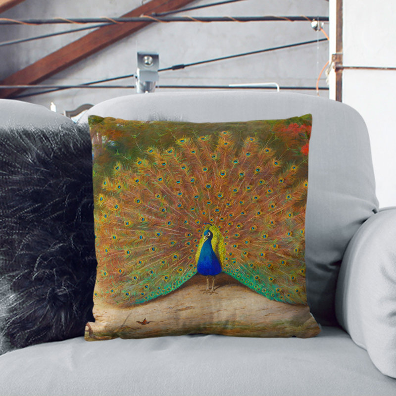 Peacock By Archibald Thorburn Square Throw Cushion, 40cm H x 40cm W x 15cm D, Black