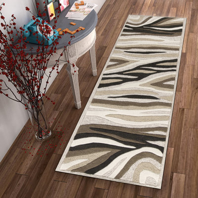 Tapis de couloir en laine à vagues abstraites naturelles 2 pi x 7 pi
