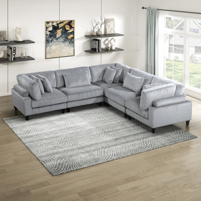 Loowit 120" Modern & Contemporary Corduroy 5-Piece Modular Sectional with Customizable Configuration & 8 Included Pillows by Latitude Run