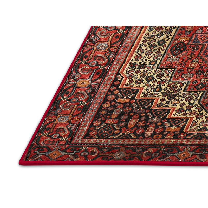 Tapis traditionnel rouge / crème, Rectangle 5 pi x 7 pi