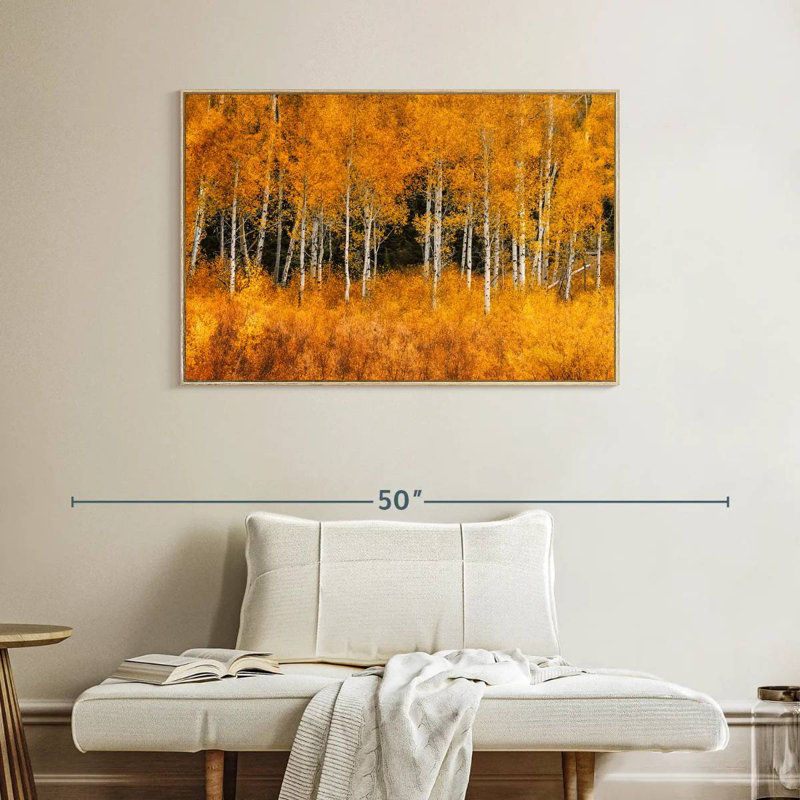 Grand Teton Aspen Trees, Cadre flottant en bois naturel, 40 po x 27 po