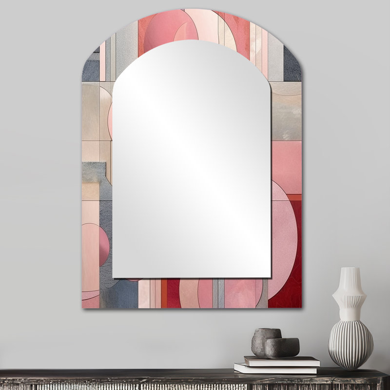 Pink Transcendent Angles IV - Large Arched Wall Mirror On Metal, 34" x 25"