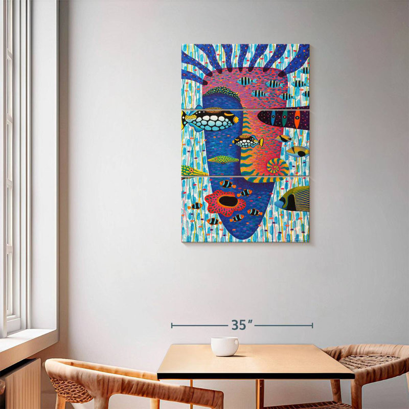 Visage de poisson abstrait, H 57 po x l 36 po