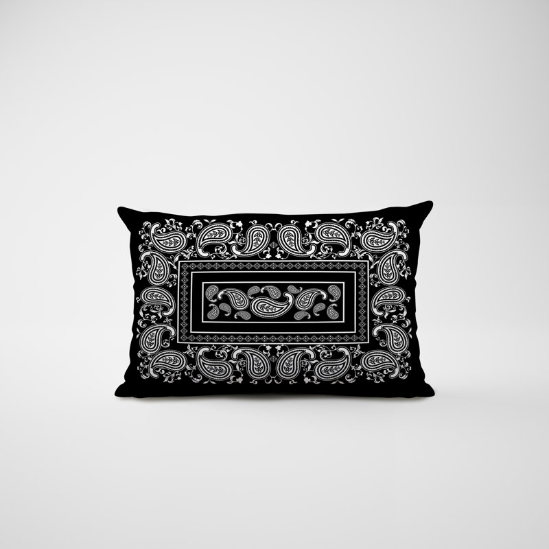 Paisley Outdoor Reversible Throw Pillow, Black