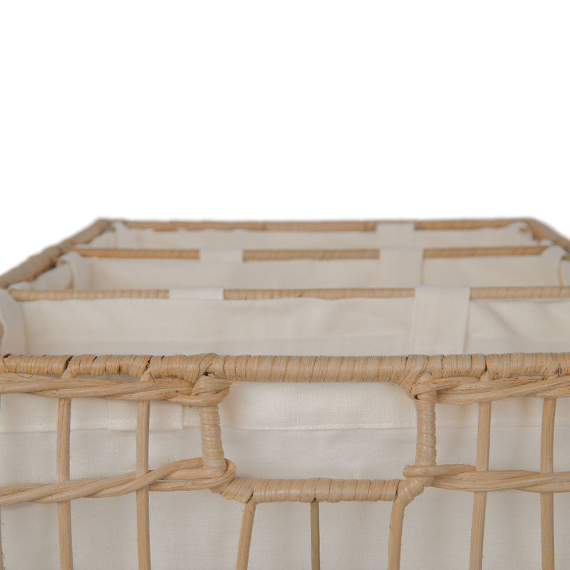 Hand Woven Wicker Rolling Laundry Sorter with Handles, Natural