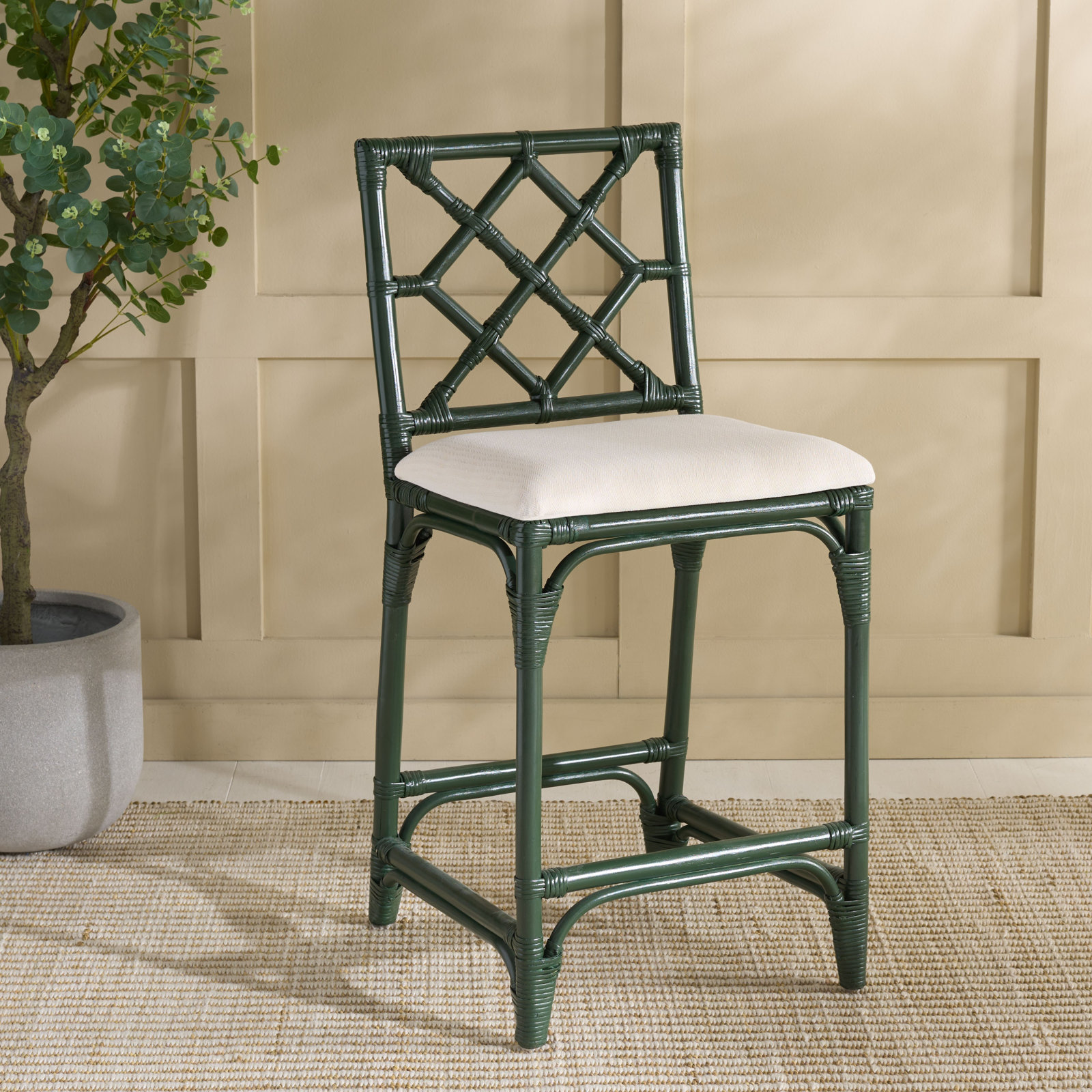 Bhumi Barstool with Cushion, Forest Green