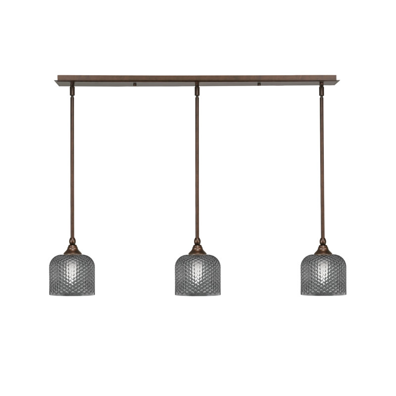 Luminaire suspendu linéaire à 3 lumières avec verre texturé fumée de 6 po, H 7,25 po x l 38,25 po x P 6 po, Bronze