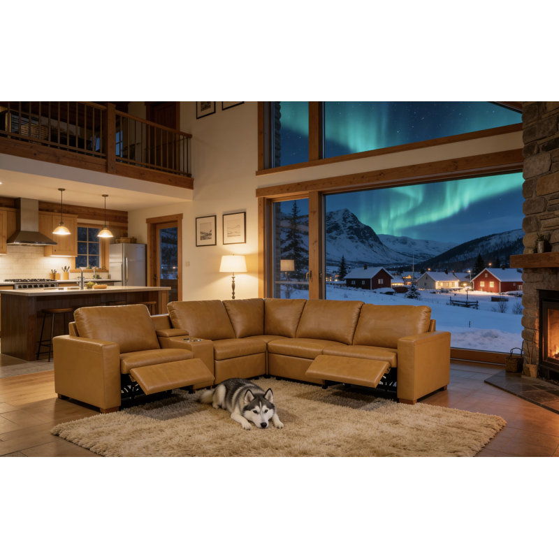 Canapé modulaire inclinable en cuir 132 po Hudson, Similicuir jaune