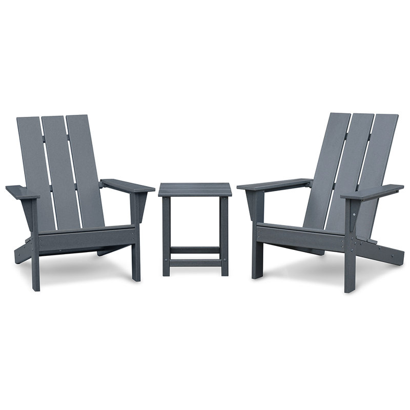 Ensemble de 2 chaises Adirondack avec table d'appoint, chaises de foyer d'extérieur toutes saisons pliables Adirondack