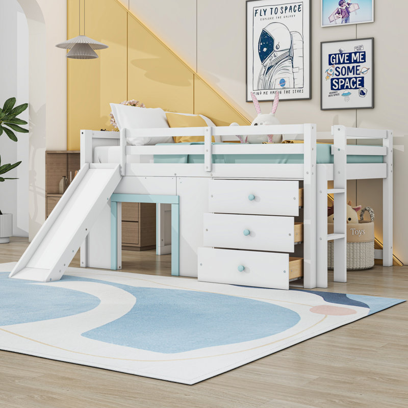 Lit mezzanine double avec rangement, Blanc
