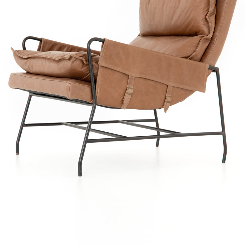 Taryn Slipcovered Side Chair, Brown Genuine Leather, Iron