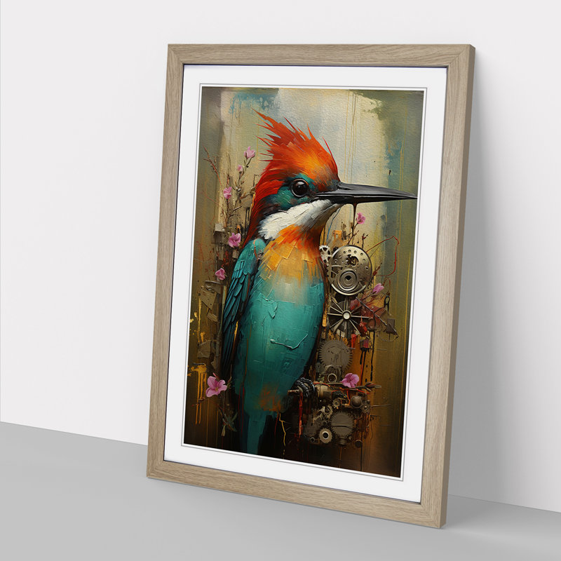 Hummingbird Painting - Framed Print, 46cm H x 34cm W x 2cm D, Oak Framed