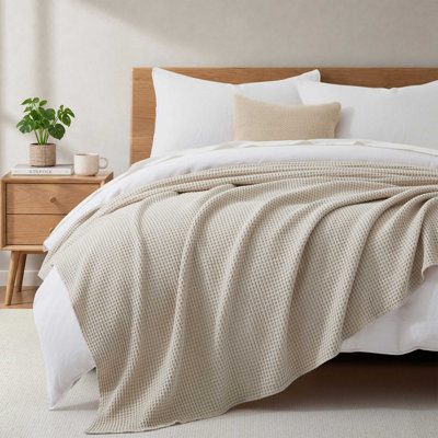 Waffle Weave Cotton Blanket Soft Textured Bed Blanket for All Season Comfort