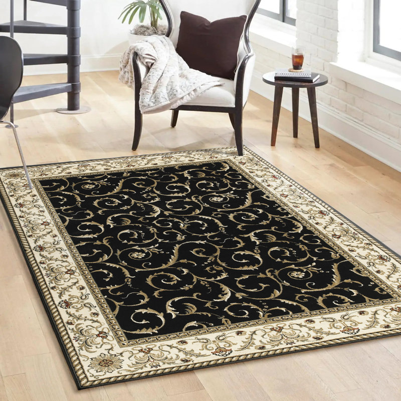 Weisgerber 1599 Traditional Oriental Black Area Rug, Rectangle 5'5" x 7'7"