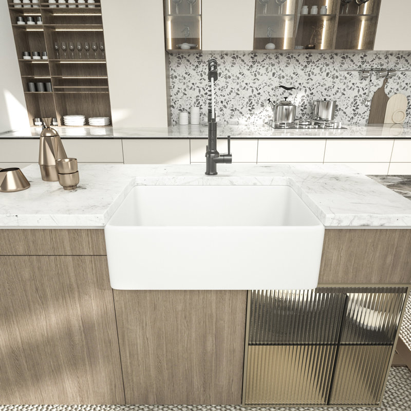 30'' L x 20" W Farmhouse Kitchen Sink White Ceramic Single Bowl Kitchen Sink Apron Front Sink