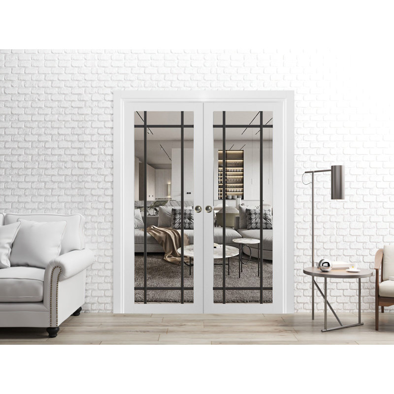Portes françaises en bois manufacturé 2466, Noir mat, 36 po x 84 po