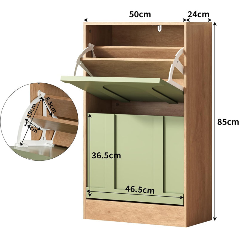 8 Pair Solid Wood Shoe Storage Cabinet, Green&Natural