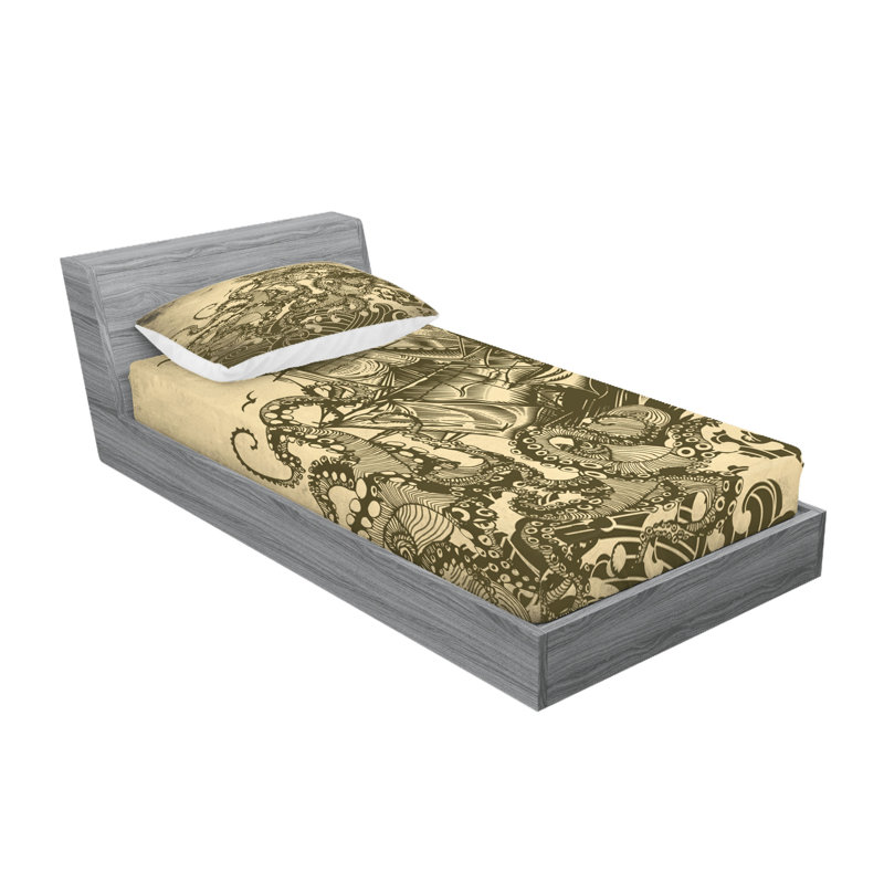 Ensemble de draps et taies décoratives Ambesonne, olive jaune, Ensemble de draps pour taille de lit simple TG ave