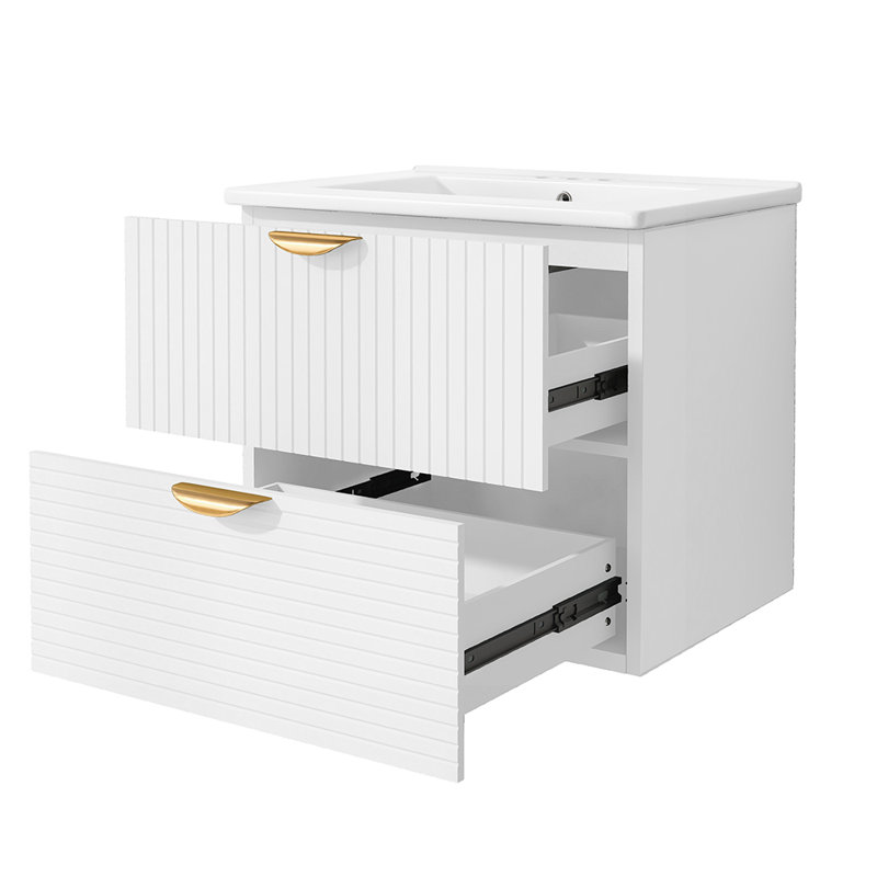 Ensemble de meuble-lavabo simple 24,01 po avec plateau Jabraylen, Blanc