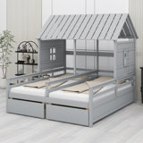 House Platform Beds With Two Drawers, Combination Of 2 Side By Side Beds