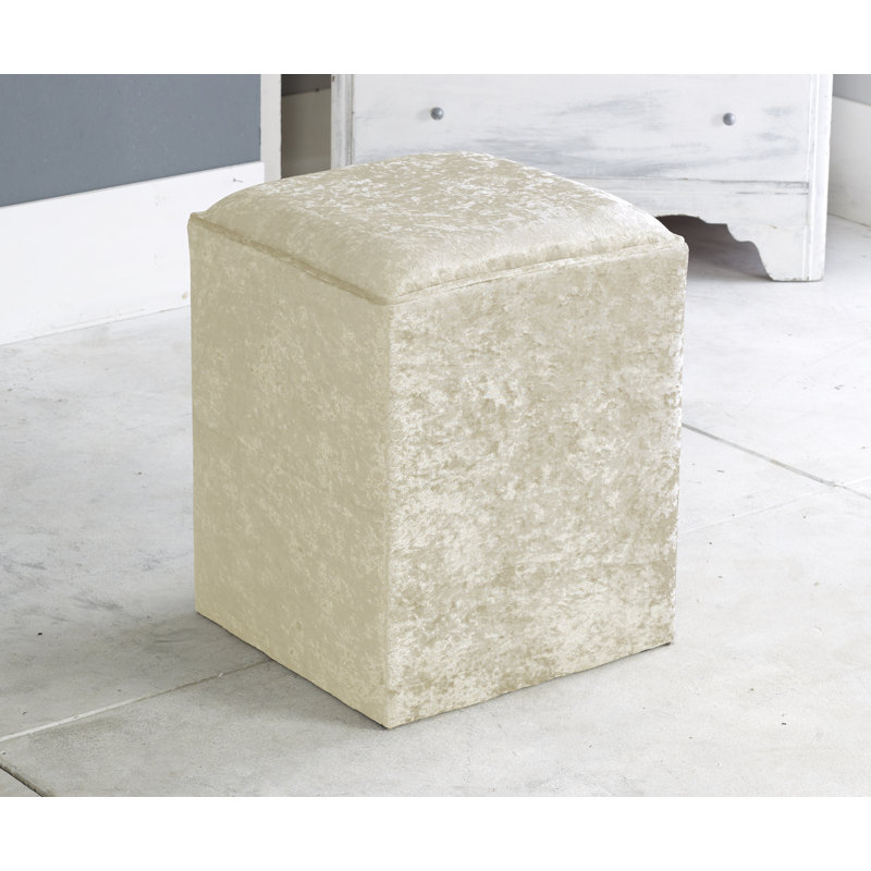Henriquez 40cm Wide Velvet Square Solid Colour Pouffe Ottoman, Cream