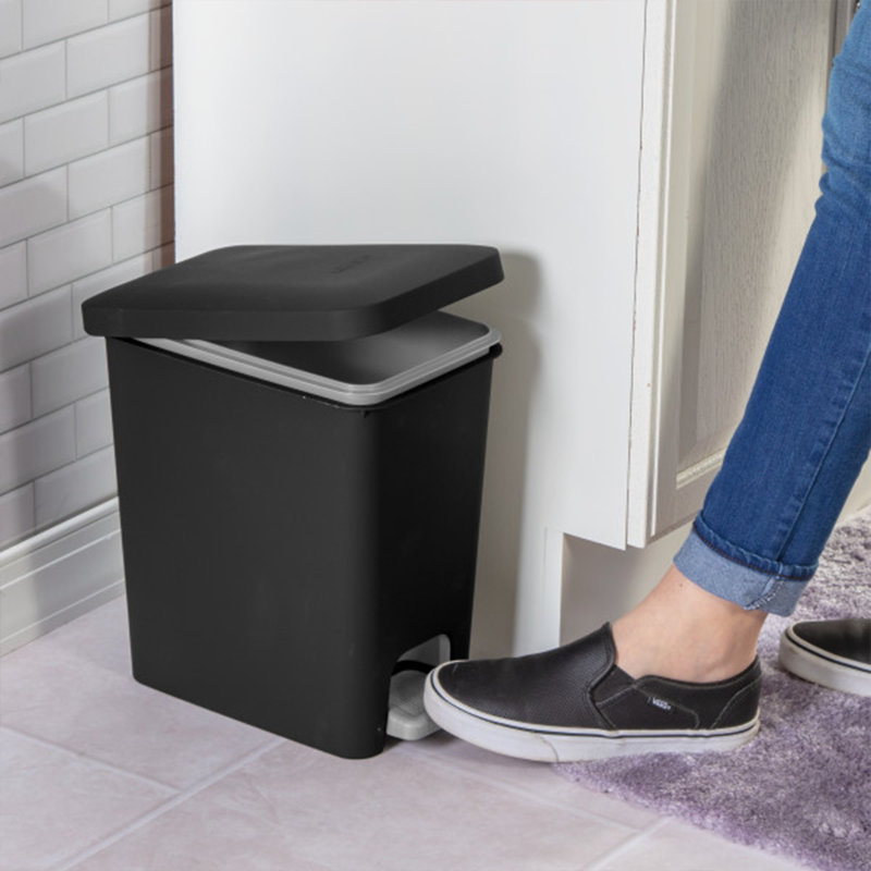 Sterilite 2.7 Gallon Rectangular Step On Trash Bin Wastebasket, Black (4 Pack)