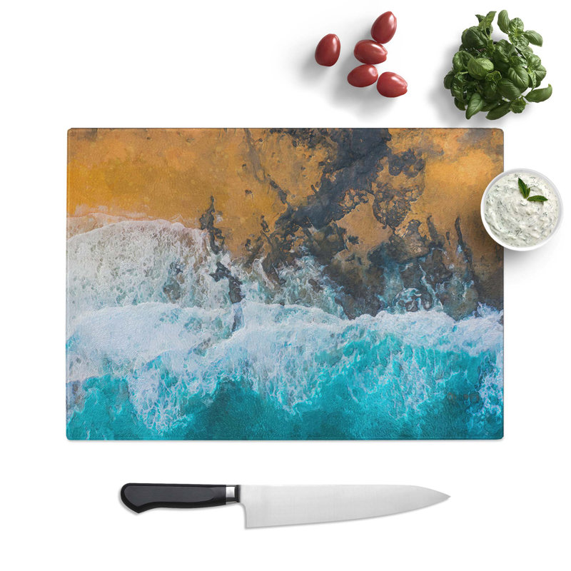 Glass Earth Against The Ocean Chopping Board, 28.5 cm W x 20 cm L