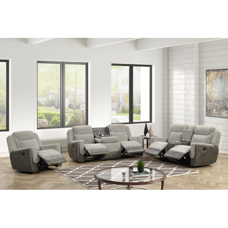 Ensemble de salon inclinable 3 pièces Faiza, Tissu gris