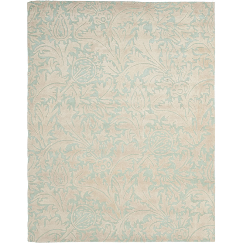 Tapis en laine / coton / latex touffeté à la main Candelo bleu clair / beige, Rectangle 3 pi 6 po x 5 pi 6 po