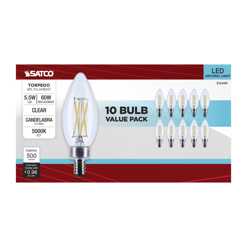 5,5 W B11 DEL - base candélabre - transparent - 3 000 K CCT - 120 volts, 5,5 W, 500 lumens, 5000 K