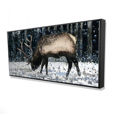 Caribou In The Winter Forest Print On Canvas