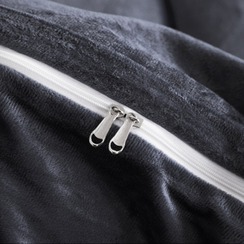 Ensemble de housse de couette en velours , Gris anthracite, Housse de couette simple + 1 taie décorative stan