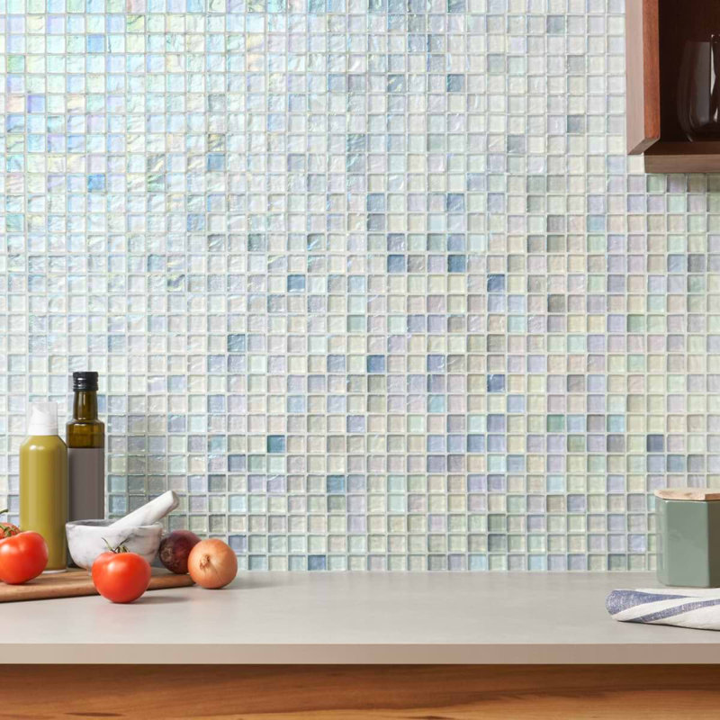 Splash 1X1 Polished Glass Mosaic Tile, Glacier White