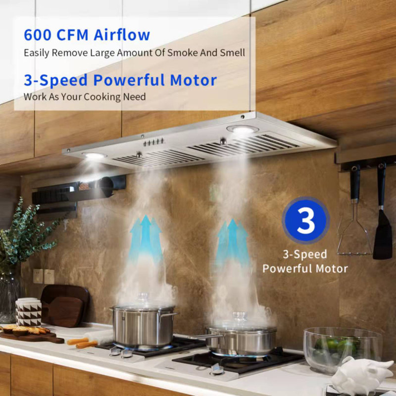 Hotte encastrable convertible 28 pouces en acier inoxydable de 600 pi³ / min avec filtre à chicane SNDOAS