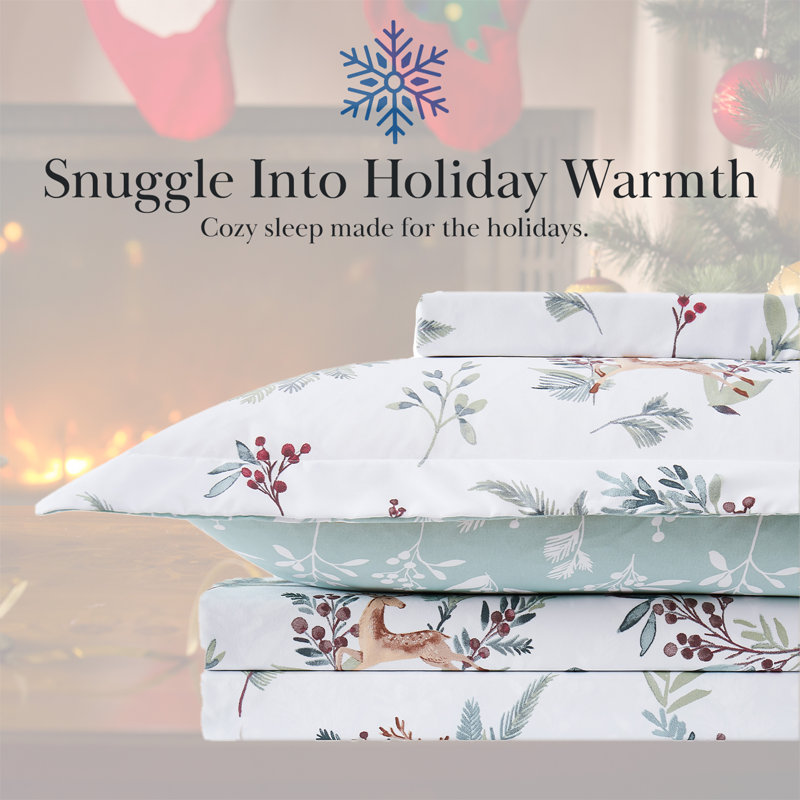 Happy Holidays Oversized Reversible Christmas Bedding Duvet Cover Set with shams, King Duvet Cover + 2 King Pillow Shams