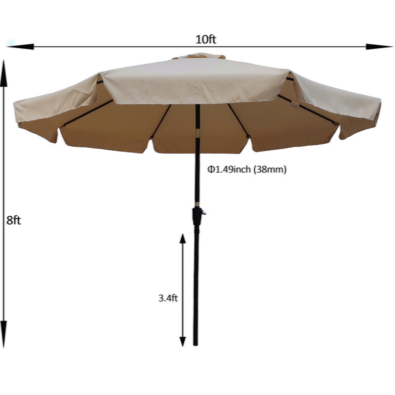 Parasols de jardin d'extérieur avec manivelle et inclinaison à bouton-poussoir Traeson, Polyester brun clair