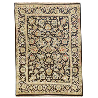 Hand Knotted Wool Area Rug in Black