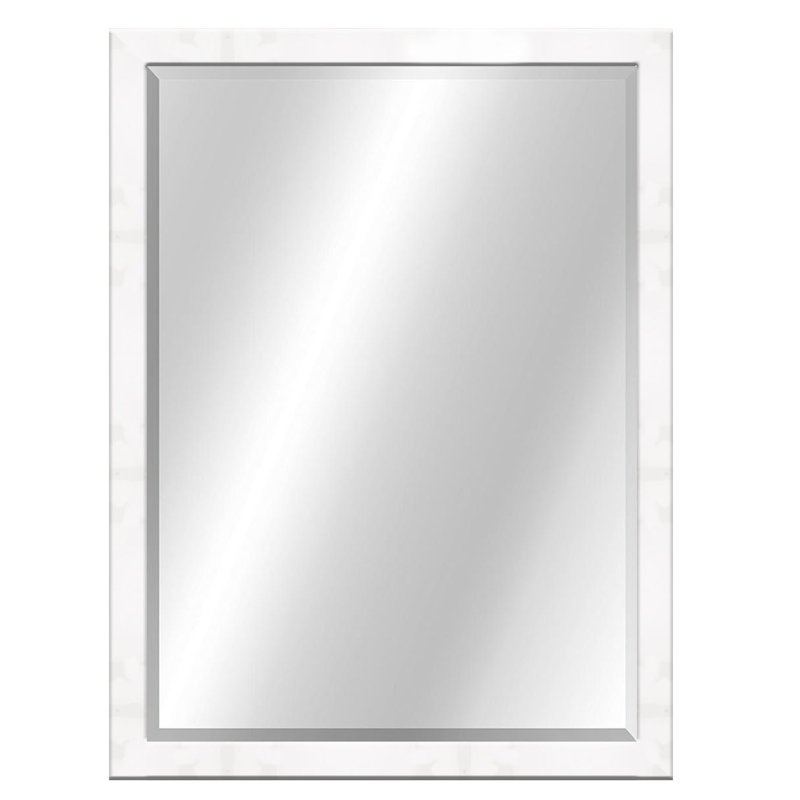 Flat Beveled Wall Mirror, 40" x 28", High Gloss White