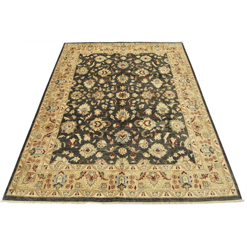 Tapis bleu / brun en laine noué à la main de conception unique 8 pi 4 po x 10 po