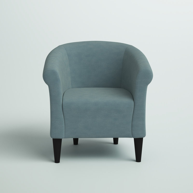 Liam Upholstered Barrel Chair, Toulan Ice Blue Twill