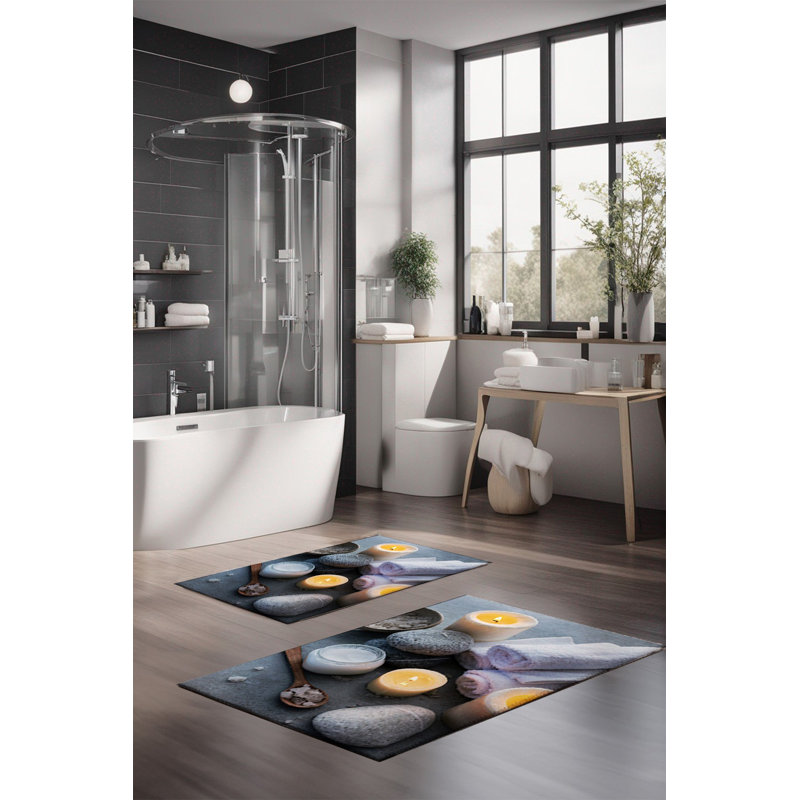 Ensemble de tapis de bain de luxe Eakly (2 pièces), 100% polyester, 16,0 x 23,6 pouces et 23,6 x 39,4 pouces | Conception antibactérienne antidérapante, hauteur de poils de 0,3 po | Lavable à la machine, durable et facile à nettoyer | Idéal pour la 