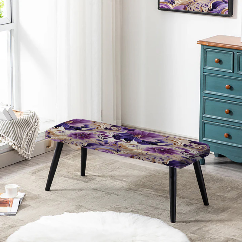 Banc rembourré noir, Mauve, lavande, floral persan