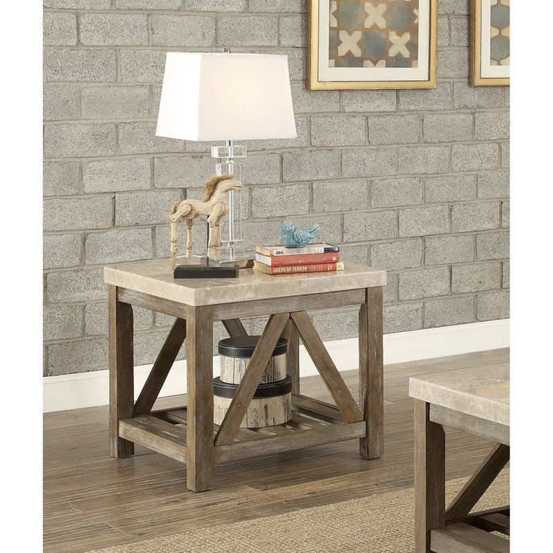 Table d'appoint industrielle en marbre avec base en bois pour le salon