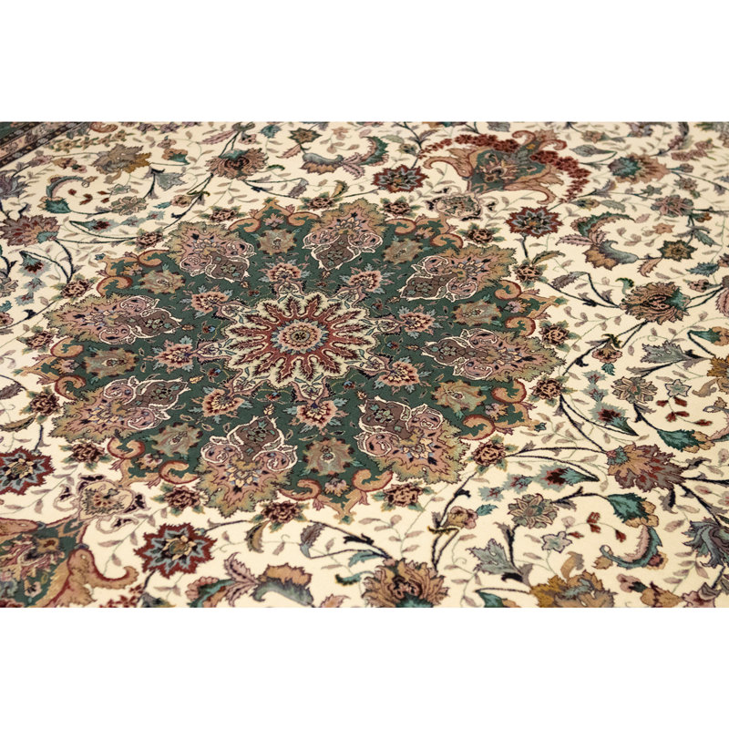 Tapis ivoire et vert noué à la main de haute qualité