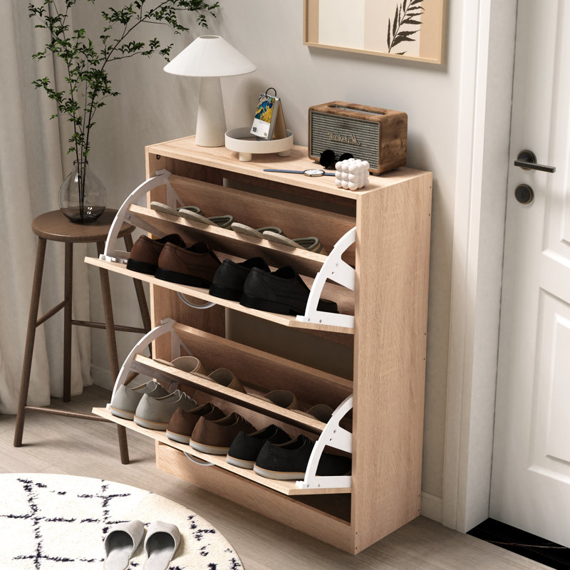 Étagère à chaussures avec poignées - accès pratique à vos chaussures 2 armoires blanches, fabrication de panneaux de particules, beaucoup d'espace pour les articles à usage quotidien, - surface, assemblage facile, élégance dans toutes les maisons
