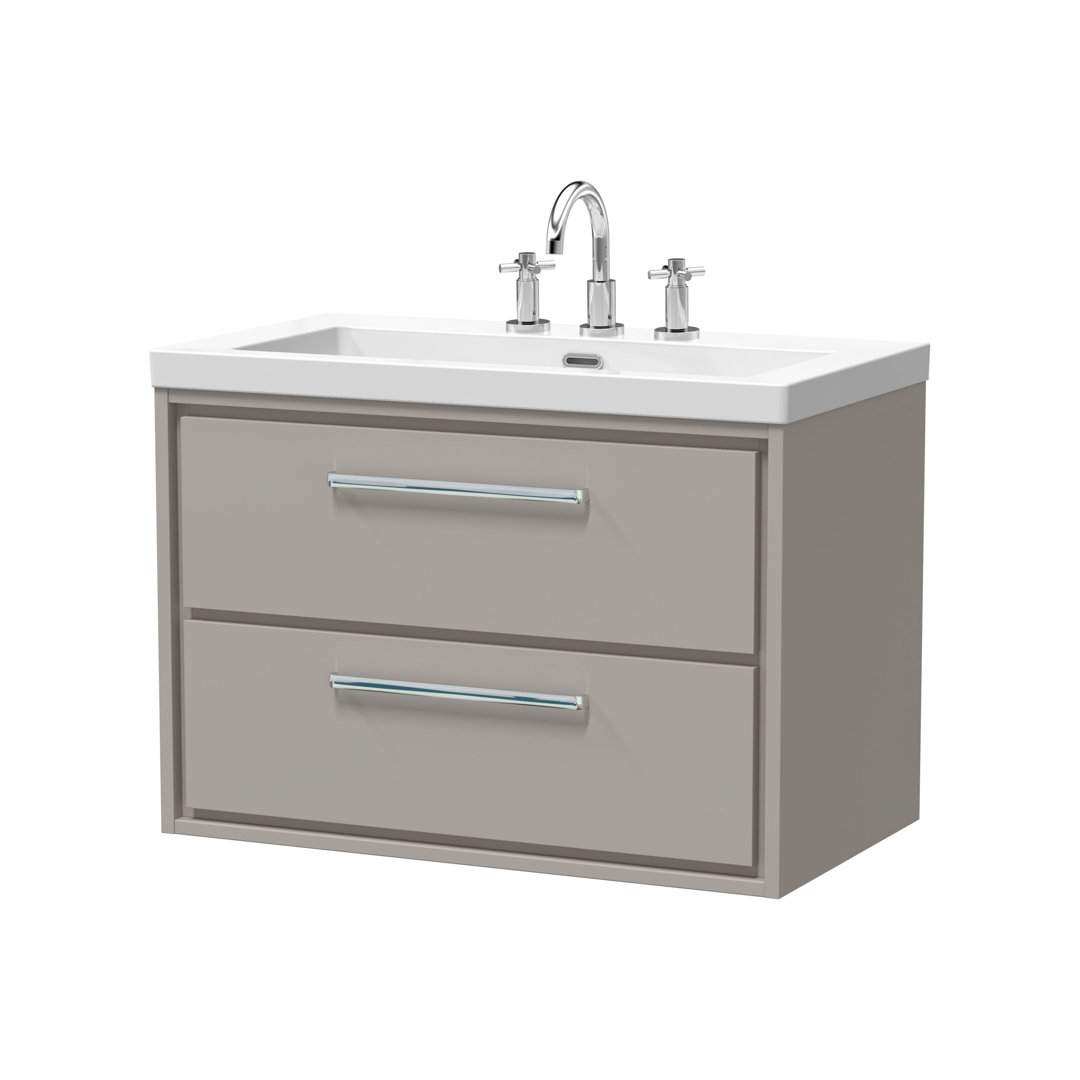 Hudson Reed Lille 600mm Fern Green 2 Drawer Wall Hung Vanity Unit With 3 Tap Holes Fireclay Basin