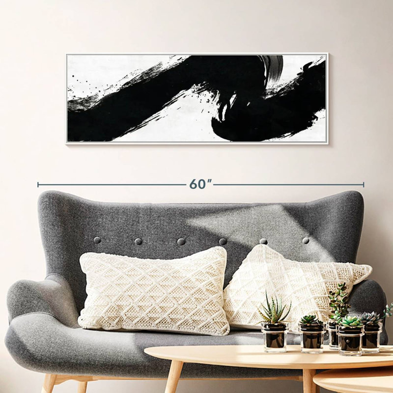 Coup abstrait, 43 po x 15 po, Cadre flottant blanc