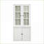 Cabinets, garde-manger rétro blanc cassé avec portes en verre et amp; Rangement à lattes, H 75,25 po x l 36,25 po, panneau de fibres à densité moyenne pour le salon