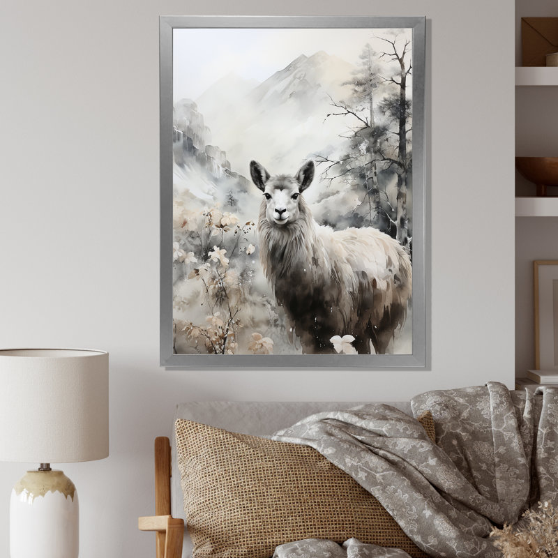 «Asian Art Alpacas Sumi I», reproduction sur toile, H 40 po x l 30 po, Black Picture Framed